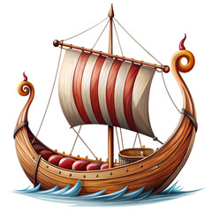 Viking Longship Illustration isolated on transparent baackground