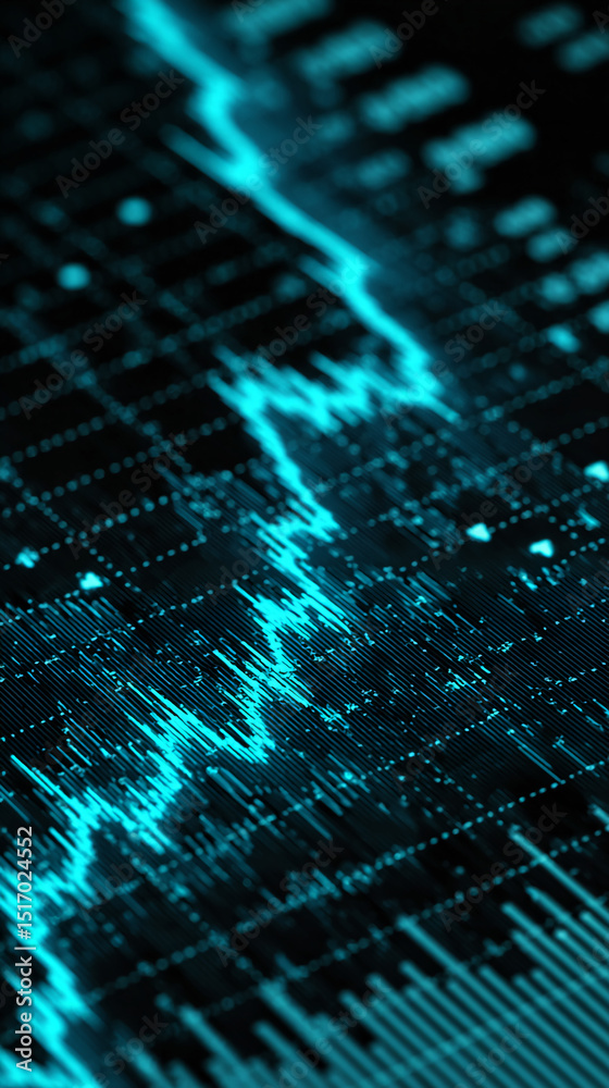 Aufkleber abstract cyan digital lines and data points on dark background, visualizing dynamic data flow or sto