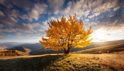 Fototapeta premium vibrant yellow tree in serene landscape