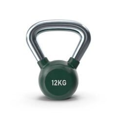 Vinyl coated cast iron kettlebell 12kg isolated on transparent background