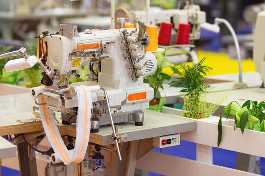 Modern computerized bartacking sewing machine at the factory