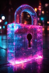 Digital padlock illustrating futuristic technology and data security concepts