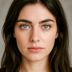 Close-Up Portrait of Young Caucasian Woman with Blue Eyes and Natural Look