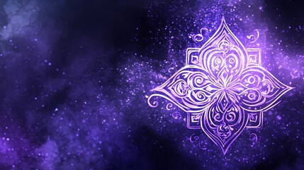 Intricate purple mandala design on a starry background