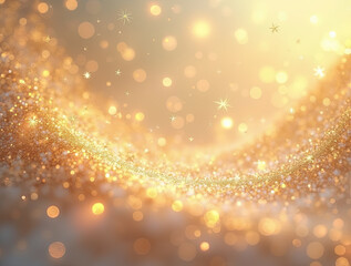 A luxurious festive background featuring cascading gold sparkles and shimmering twinkling lights, rendered in soft-focus bokeh style. The composition is filled with warm golden tones—ranging from cham