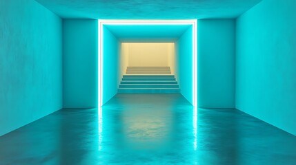 Fototapeta premium Neon tunnel with steps