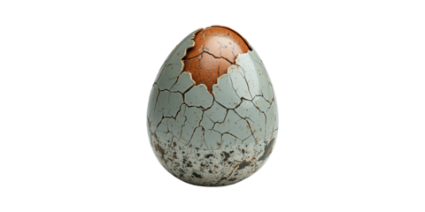 Cracked Egg With Rusty Interior. Symbol Of Transformation And Renewal Isolated On Transparent Background