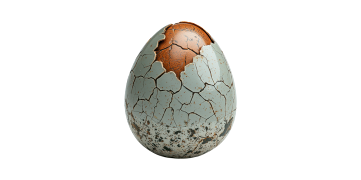 Cracked Egg With Rusty Interior. Symbol Of Transformation And Renewal Isolated On Transparent Background