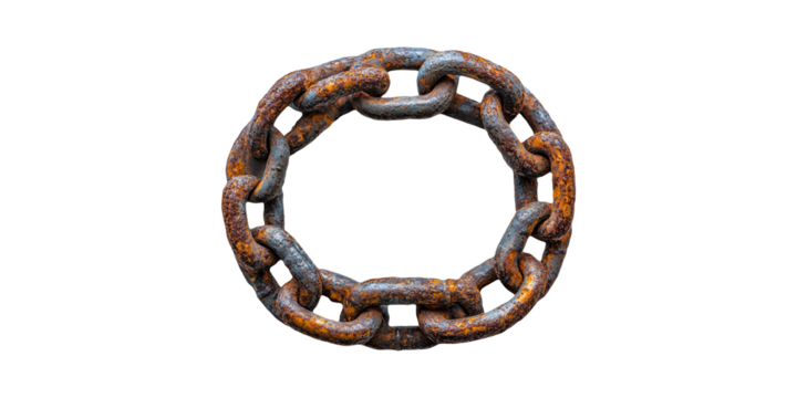 Rusty Metal Chain Forming A Circle. Symbol Of Strength, Unity, And Aging Isolated On Transparent Background