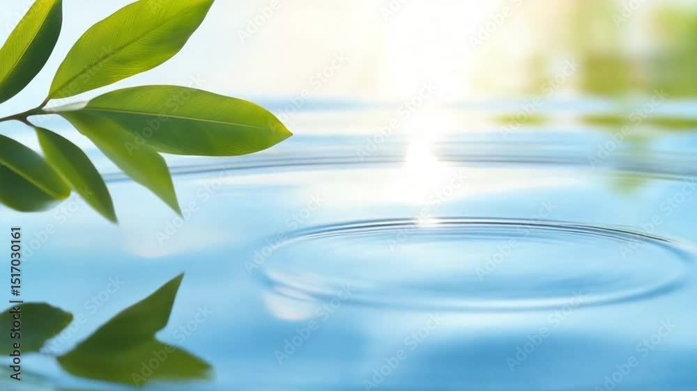 Poster tranquil reflection: gentle ripples radiate outwards from a water droplet creating a mesmerizing pla