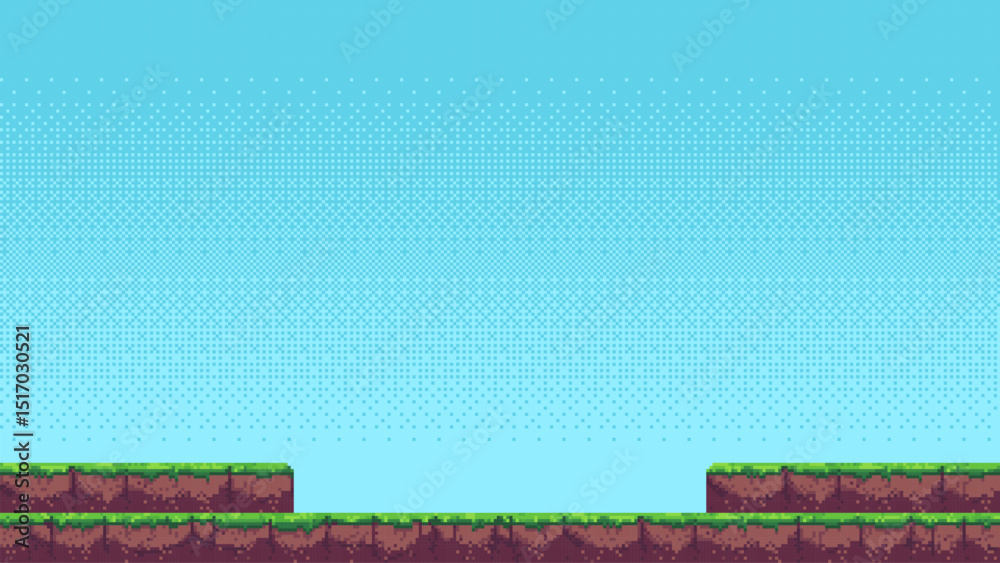 Aufkleber 8-bit pixel art game level background. side-scrolling game. vector graphics. video game design. 2D retro video game style.