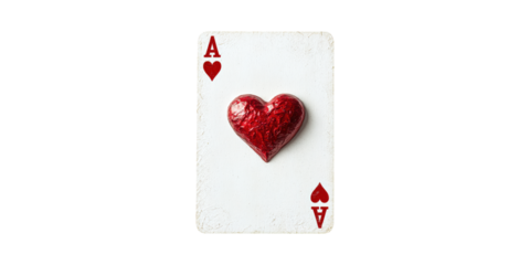 Ace Of Hearts Playing Card With Chocolate Heart. Symbol Of Love And Romance Isolated On Transparent Background