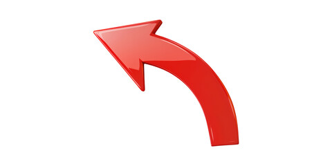 Red Curved Arrow Pointing Upward. Directional Symbol For Navigation And Progress Isolated On Transparent Background