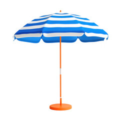 Fototapeta premium Blue and white striped beach umbrella isolated on transparent background