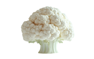 Cauliflower blooming into a glowing white mushroom cloud in a surreal food concept isolated on transparent background PNG