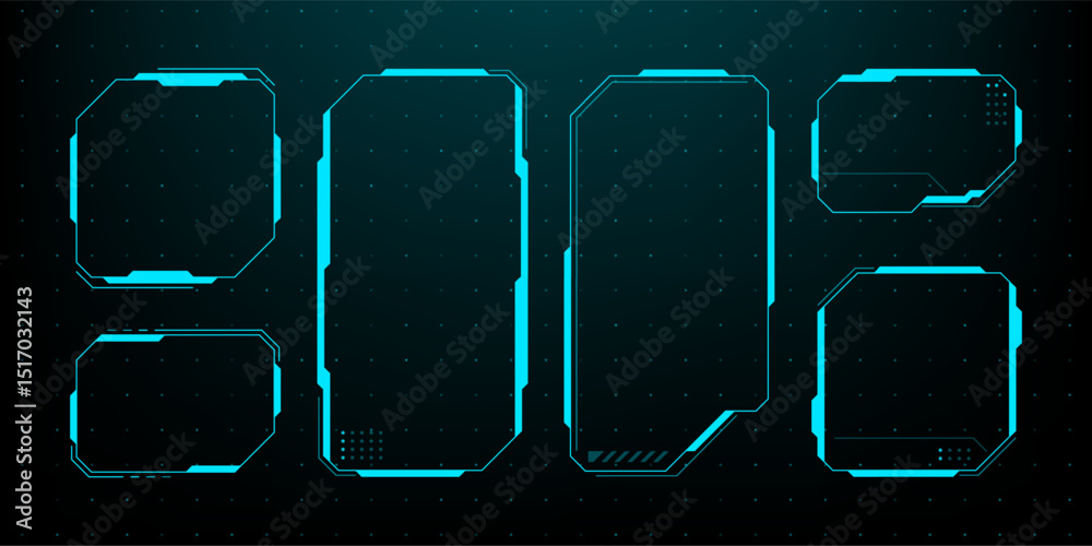 Fototapete A set of futuristic HUD frames. vector graphics. cyberpunk style. sci-fi frame border for game UI and user interface design. Text boxes set in abstract tech style.