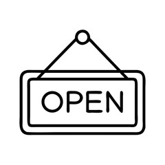 Simple open sign in black outline on white background  