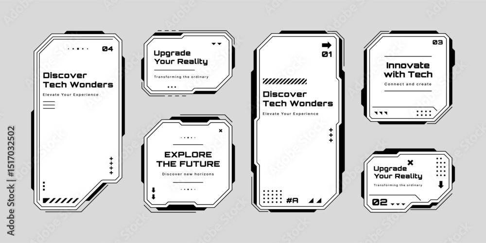 Fototapete Set of HUD UI element frames. Text boxes in abstract tech style. cyberpunk style. Technology hi-tech design. Vector illustration. Modern technology banners. 