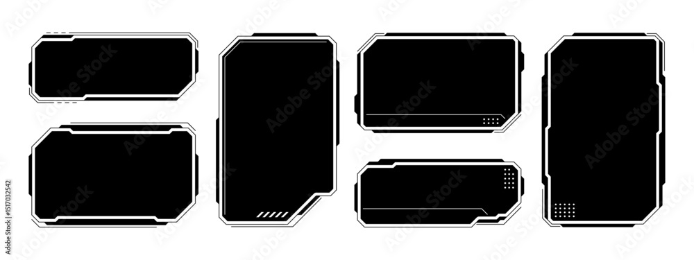Fototapete Set of HUD UI element frames. Text boxes in abstract tech style. cyberpunk style. hi-tech design. Modern technology banners. Vector graphics. game interface elements