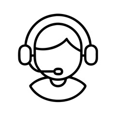 Line drawing of a customer service representative wearing headphones  
