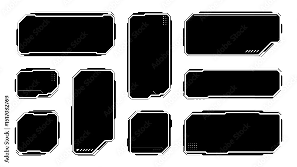 Aufkleber Set of HUD UI element frames. Text boxes in abstract tech style. cyberpunk style. hi-tech design. Modern technology banners. Vector graphics. game interface elements. sci-fi frames