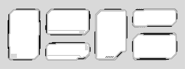 Set of HUD UI element frames. Text boxes in abstract tech style. cyberpunk style. hi-tech design. Modern technology banners. Vector graphics. game interface elements. sci-fi frames © hiten666