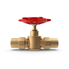 Brass Water Valve with Red Handle isolated on transparent background