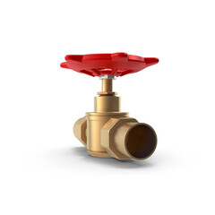 Brass Water Valve with Red Handle isolated on transparent background