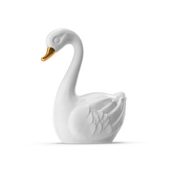 Porcelain Swan Figurine with Gold Beak isolated on transparent background