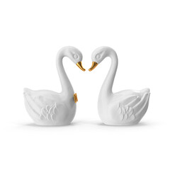 Porcelain Swan Couple Figurines with Gold Accents isolated on transparent background