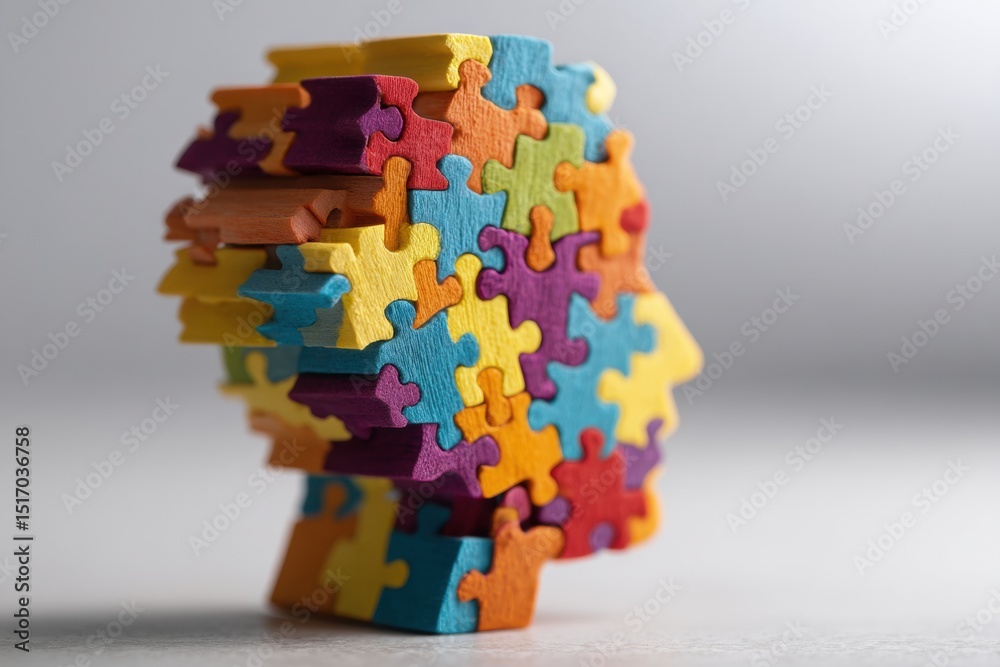 Aufkleber Colorful Wooden Brain Puzzle Representing Complex Thinking and Idea Connection for Problem-Solving in a Creative Environment