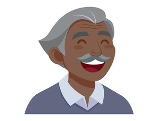 African American elderly, happy man, a grandfather with gray hair and a mustache. Mature character in a flat vector style