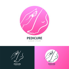 Female hand and foot vector logo icon emblem design template. Skincare, spa manicure and pedicure cosmetics concept