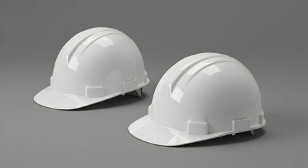 Fototapeta premium Two White Hard Hats Safety Equipment Mockup Design