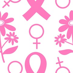 Obraz premium Breast cancer month seamless pink ribbon day mammogram pattern for medical accessories and medicine textiles