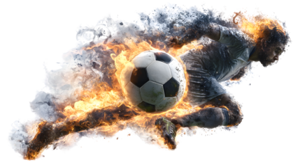 Fiery Soccer Player Kicking a Ball, Isolated on Transparent Background