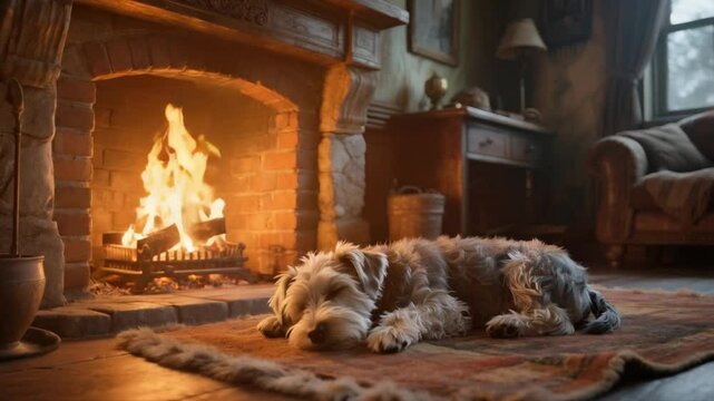 Schnauzer durmiendo junto a una chimenea