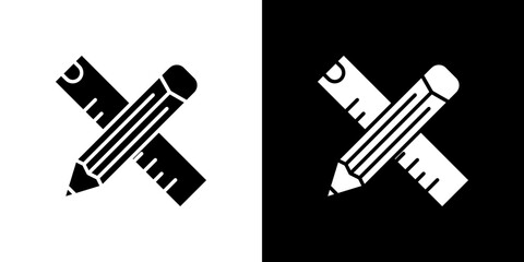 Pencil and ruler icon symbols. Vector illustration.