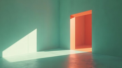 Minimalist room with orange door