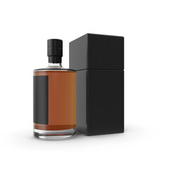 Whiskey Bottle with Black Box Packaging isolated on transparent background