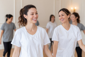 Obraz premium serene and clean environment promoting womens health featuring diverse group of women engaging in preventive health
