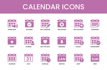Elegant Calendar Icons  A Complete Set of Time Management Icons for Scheduling, Planning, and Organization