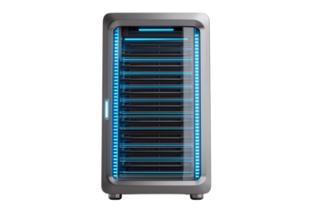 Cloud Computing Powerhouse: A Modern Server Rack with Glowing Blue Lights, Representing Data Centers and Advanced Network Infrastructure