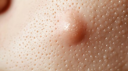 Fototapeta premium Close up view of skin with enlarged pores and pimple for skincare and dermatology concept design use