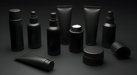 Obraz premium Elegant Black Cosmetic Packaging Mockup Design for Branding