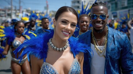Fototapeta premium Carnival tuesday parade: Saint Vincent festivity, Grenadines celebration, carnival clothing, people expression, smiling crowd, colorful attire, local tradition, island music, costume joy street energy