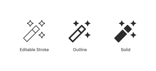 magic wand icons in editable stroke, outline, and solid styles, featuring sparkles, representing digital tools for selection and editing, perfect for UI/UX design, graphics, and creative projects © icons gate