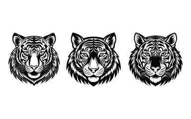 Tribal Tiger Head Vector Illustration in Black and White.