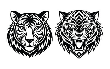 Monochrome Tribal Tiger Head for Logo and Print