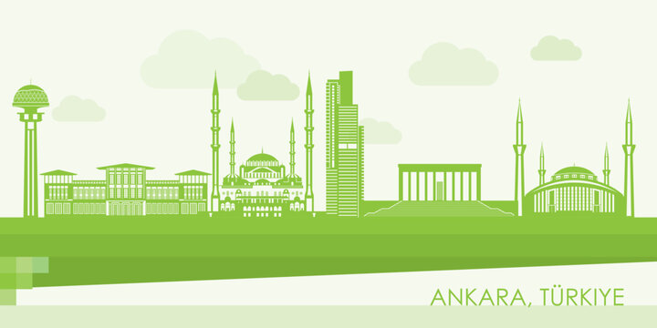 Green Skyline panorama of city of Ankara, Turkiye - vector illustration